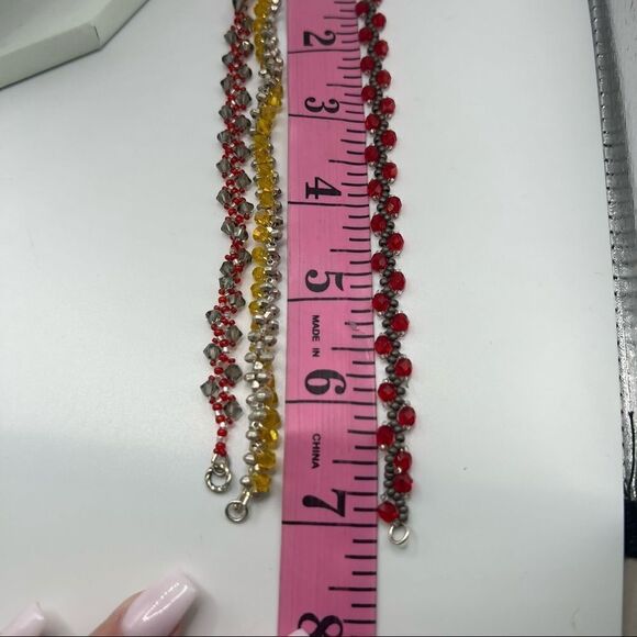 Set of 3 Dainty Crystal-Like Twisted Beaded Bracelets 925 Clasp - Picture 5 of 10